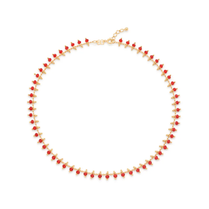Gold Plated Alloy <b>Choker</b> Necklace With Red Cubic Zirconia Beads Fashion Link Chain Unisex Daily Wear Jewelry Gift - Product Image 2