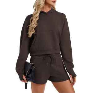Women's Casual Summer Heavyweight Pullover Hoodie And <b>Drawstring</b> Shorts Set Printed Breathable Streetwear Outdoor Two Piece Set - Product Image 3