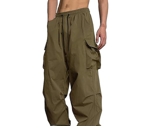 Pantalon Harem Vert Olive pour Homme, Taille Élastique, Multiples Poches, Cordon de Serrage, Cargo Décontracté, Léger, Idéal pour l'Été - Product Image 4