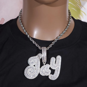 Collier chaîne Hip Hop unisexe en argent 925 plaqué rhodium avec pendentif lettre personnalisé Jay, breloque à thème en cristal taille brillant pour usage quotidien - Product Image 4