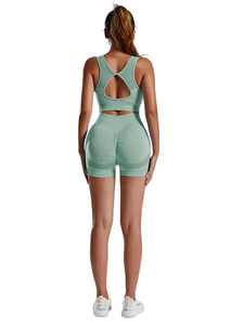 Ensemble 2 pièces pour femme : Short de yoga taille haute élastique extensible dans 4 directions et débardeur dos nageur respirant et anti-humidité - Product Image 4