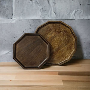 Plateau de service en bois de manguier vieilli brun noyer foncé plateau artisanal OEM ODM pour décoration de table de mariage maison hôtel pour bougie - Product Image 5