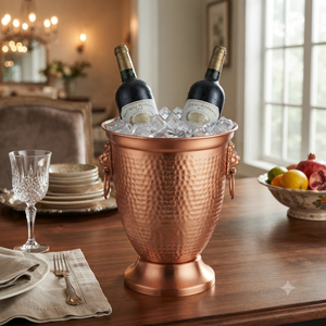 Enfriador de Vino de Cobre Martillado, Cubitera Redonda de Diseño Clásico, Enfriador de Bebidas Metálico Hecho a Mano para Fiestas, Bares, Hoteles y Decoración del Hogar - Product Image 3