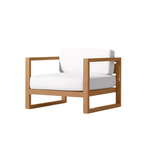 Sillón de Exterior Contemporáneo, Estructura Geométrica de Teca Sólida, Respaldo de Listones, Cojín Grueso y Suave, Muebles Modernos para Hotel - Product Image 1