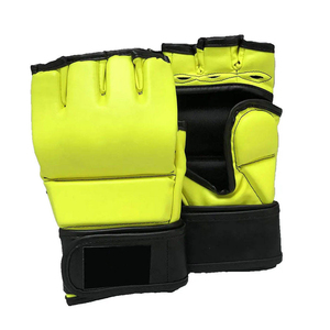 Gants de MMA demi-doigts Rahsal Industries RI-MMG-011 en cuir PU avec fermeture unisexe pour l'entraînement aux arts martiaux Jaune Noir - Product Image 1