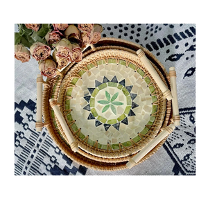 Bandeja de ratán de diseño moderno con incrustaciones de nácar, juego de vajilla de lujo con mosaico de nácar para mesa de comedor, bandeja organizadora para cenas reales. - Product Image 1