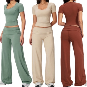 Conjunto Deportivo para Mujer, Personalizado, Transpirable, de Secado Rápido, Elástico en Cuatro Direcciones, Top Corto con Cuello Cuadrado y Pantalones Anchos de Cintura Alta - Product Image 4