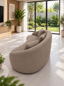 Sofá Esmeralda, Conjunto de Sofás Curvos Cello Taupe, Diseño Moderno y Contemporáneo, Tela Ecológica, Patas de Acero Inoxidable para Sala de Estar - Product Image 2