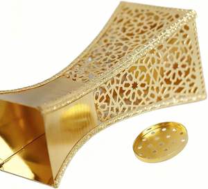 En gros, Mabkhara de luxe en métal finition or, géométrique carrée à filigrane, brûleur de Bakhoor saoudien pour Majlis Oud - Product Image 3