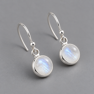 Pendientes Colgantes de Plata 925 con Piedra Lunar Azul Flash, Engaste Redondo, Joyería Atemporal para Mujer - Product Image 2