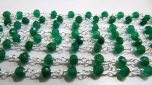 Natural Green Onyx Rondelle Faceted Beaded Wire Wrapped <b>Rosary</b> Chain - Product Image 4