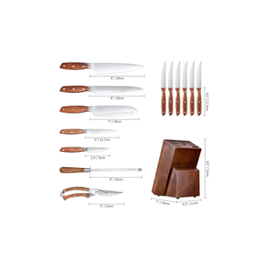 Juego de 7 cuchillos de cocina de acero inoxidable con mangos de madera, cuchillo de chef, Santoku, cuchillo multiusos, cuchillo para pelar - Product Image 2