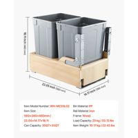 Poubelle coulissante en bois à double bac 35 QT X2 pour armoires de cuisine, bac de recyclage de déchets 12L à capteur, conteneur de déchets à fixation murale