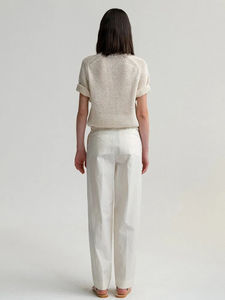 Pull en maille à manches courtes et col rond pour femme, couleur unie minimaliste, coupe classique, anti-boulochage, printemps-été - Product Image 4