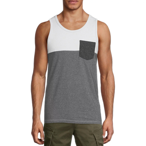 Débardeur Homme Color Block Col Rond Sans Manches Décontracté avec Poche Gris Blanc Tricoté - Product Image 4