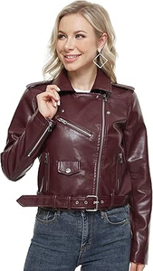 Chaqueta de Moto de Cuero PU para Mujer, Manga Larga, Cierre de Cremallera, Color Sólido, Estilo Otoñal, Cuello Camisero, Largo Regular - Product Image 5