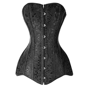 Corsé de satén ecológico de control firme para mujer, bustier floral adelgazante de cintura alta para torso largo, talla grande, negro, para dropshipping - Product Image 1