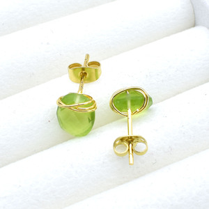Green Peridot <b>Stud</b> Earrings | Handmade Wire Wrapped Oval Gemstone | August Birthstone Gift - Product Image 6