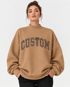 Pull-over surdimensionné pour femme, style décontracté personnalisé, col montant, couleur unie de haute qualité, hiver, polaire écologique polyester/coton - Product Image 1