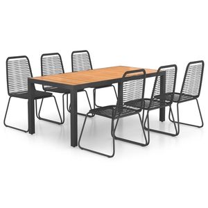 Set da Pranzo in WPC e Alluminio Nero e Marrone con Rattan in PVC e Acciaio per Uso in Giardino - Product Image 2