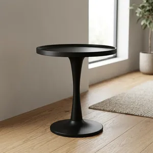 Mesa de centro redonda moderna de color negro, muebles de sala de estar de diseño minimalista, mesa auxiliar moderna fácil de limpiar - Product Image 4
