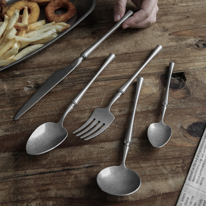 Antique Stainless Steel Fork Spoon Knife Matte Stonewashed Flatware <b>Vintage</b> Metal Frosted <b>Cutlery</b> Set - Product Image 3