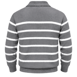 Pull en tricot rayé pour homme, col zippé, manches longues, épais, respirant, décontracté, en laine, pour l'automne - Product Image 2