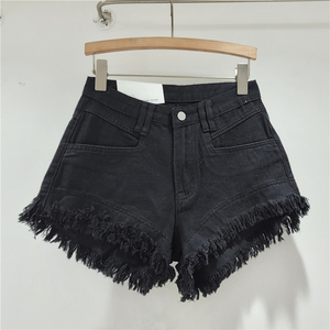 Pantalones Cortos de Mezclilla para Mujer, Cintura Alta, con Borlas, Transpirables, Ajustados, Estilo Casual, Rectos, con Bordes Deshilachados, Verano 2024 - Product Image 2