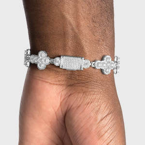 925 Sterling <b>Silver</b> Clover Moissanite Bracelet VVS D Color Diamond Flower Link Tennis Bracelet <b>for</b> <b>Men</b> Women - Product Image 3