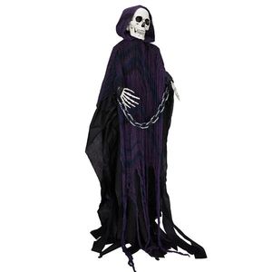 Décoration d'Halloween effrayante : Grim Reaper animatronique grandeur nature de 1,80 m avec chaîne, activée par le son, pour extérieur et fêtes - Product Image 2