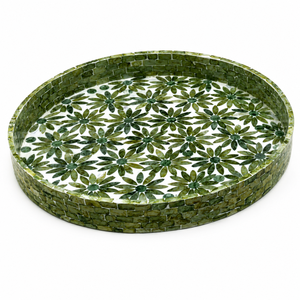 Plateau de service rond en nacre incrustée, mosaïque de coquillages écologique de luxe, plateau décoratif en bois avec motif de poisson à vendre - Product Image 5
