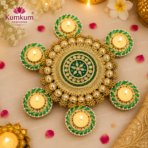 Juego de Portavelas de Té Gota Patti Rangoli Hechos a Mano en India, Decoración Festiva para Diwali, Bodas, Templos y Hogar, Regalo o Recuerdo - Product Image 3