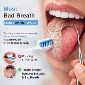 Grattoir à langue en acier inoxydable durable en forme de U, outil de nettoyage de la langue réutilisable pour une haleine fraîche, soin buccal quotidien, nettoyeur de langue - Product Image 2