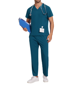 Men’s <b>Scrubs</b> Set V-Neck Medical Uniform Stretch <b>Nursing</b> <b>Scrubs</b> with Adjustable Waist Pants & Multi Pockets - Product Image 2