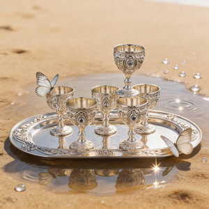 Coupe à pied en métal de style vintage avec motif décoratif orné, idéale pour la décoration intérieure, les restaurants et les boutiques de cadeaux - Product Image 4