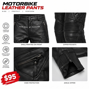 Pantalones de Cuero para Motociclistas, Pantalones de Cuero para Ciclismo, Pantalones de Cuero Unisex para Motociclistas, Pantalones de Cuero con Botones en la Cintura para Hombres y Mujeres - Product Image 6