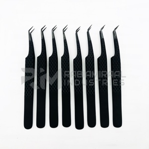 Pince à épiler pour extensions de cils en acier inoxydable de haute qualité RMI, 45 degrés, logo personnalisé, emballage d'usine, pince à épiler à pointe en fibre pour cils - Product Image 5