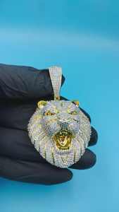 Joyería Hip Hop, Colgante de Cabeza de León en Plata de Ley 925 con Diamantes Moissanite VVS, Chapado en Oro Amarillo, Colgante de Diamantes Personalizado - Product Image 5