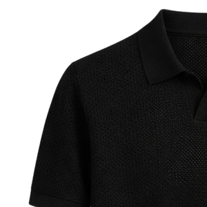 Polo zippé texturé pour homme, manches courtes, en coton premium côtelé, coupe ajustée, décontracté et élégant, idéal pour l'été, vente en gros - Product Image 2