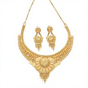 Venta al por mayor de collares cortos de oro de 14K 18K 24K, conjunto de joyería de moda chapado en oro de latón, conjunto de joyería de diseño tradicional - Product Image 2