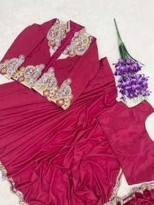 Conjunto de Saree Tradicional de Verano de Lujo 2026, Listo para Usar, con Chaqueta Blazer Bordada, Pantalón Indo-Occidental de Diseñador, para Bodas - Product Image 6