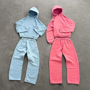 Men's Retro Street Style Two Piece <b>Set</b> Custom Logo Printed 100% Cotton <b>Pickling</b> Tracksuit Rhinestone Men Sweatsuits - Product Image 5