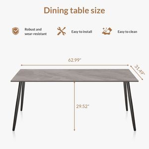 Tavolo da Pranzo in Pietra Sinterizzata/Marmo/Porcellana Grigio da 63 Pollici per Cucina e Soggiorno, Esclusivo per Uso Domestico - Product Image 3