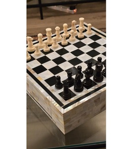Custom Handmade Portable Animal-Themed Bone Inlay Chess <b>Set</b> <b>Square</b> Decorative Chess Board Luxury Game Pieces Home Wedding ANAM - Product Image 1