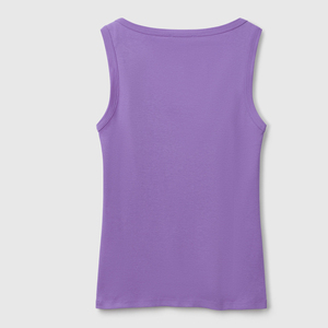 Débardeur pour femme en coton tricoté respirant, violet uni, col rond, sans manches, longueur standard, style décontracté - Product Image 6