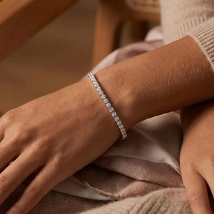 Classic 925 Sterling <b>Silver</b> <b>Bracelet</b> Round Brilliant Cut Diamond Unisex Moissanite Proposal Jewelry - Product Image 4