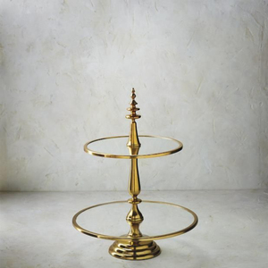 Plateau rond à deux niveaux en acier inoxydable poli argenté, très demandé, avec poignée en rotin et bambou, outils à gâteau, ustensiles de cuisine pour la maison - Product Image 2