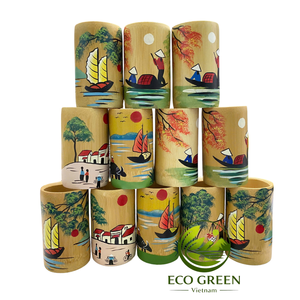 Natural <b>Bamboo</b> <b>Cup</b> with Artistic Mother of Pearl Mosaic Decoration for Boutique Gifts Coastal Home Decor and Hospitality Use - Product Image 5