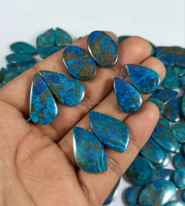 Paire de cabochons en Shattuckite naturelle, pierres précieuses en vrac, cabochons polis à la main, vente en gros de pierres précieuses - Product Image 2