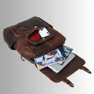 Mochila Vintage de Cuero Genuino con Cierre de Broches y Bolsillos Laterales, Unisex, para Actividades al Aire Libre - Product Image 6